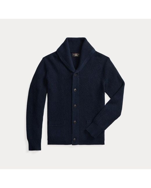 RRL Blue Textured Cashmere Shawl-collar Cardigan for men