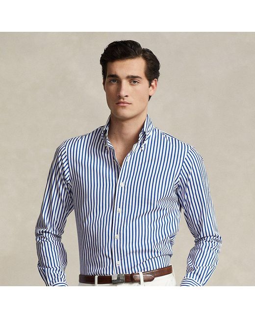 Ralph Lauren Blue Custom Fit Striped Poplin Shirt for men