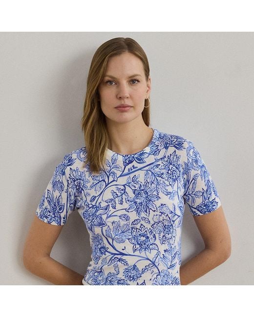 Maglia a maniche corte in lino e cotone di Ralph Lauren in Blue