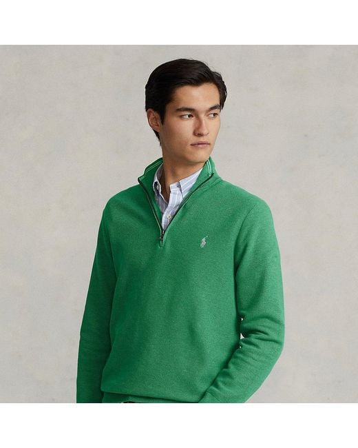 Ralph Lauren Mesh-knit Cotton Quarter-zip Sweater in Green for Men | Lyst