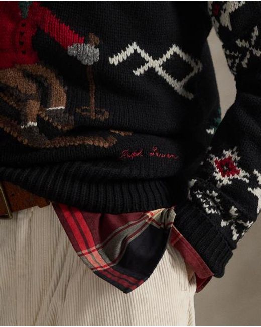 Pull En Laine À Motif Skieur Polo Ralph Lauren pour homme en coloris Black