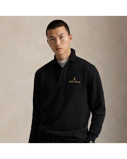Ralph Lauren Men's Black The Rl Fleece Logo Rugby Shirt