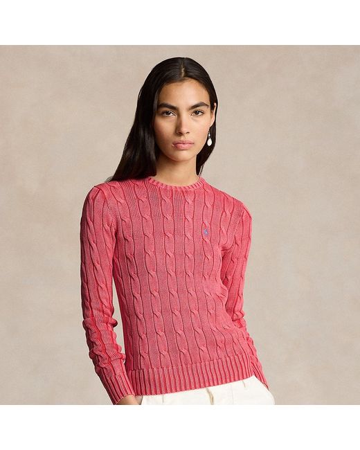 Polo Ralph Lauren Pink Cable-knit Cotton Crewneck Jumper