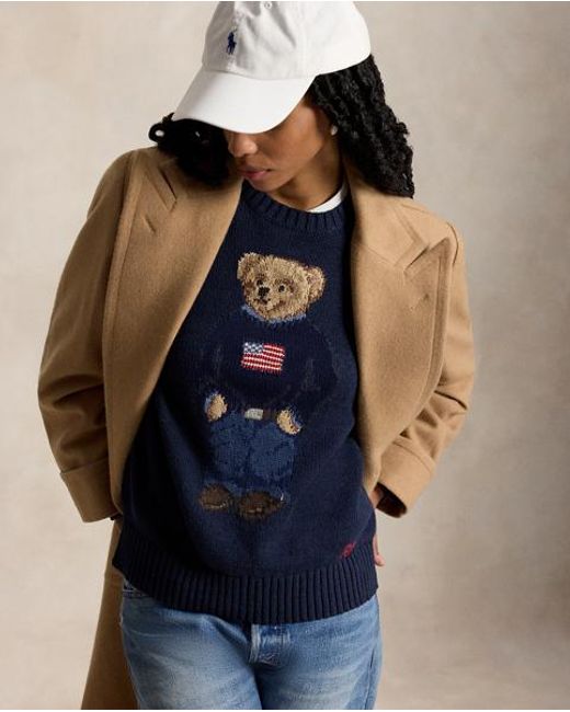Polo Ralph Lauren Blue Polo Bear Cotton-Linen Jumper