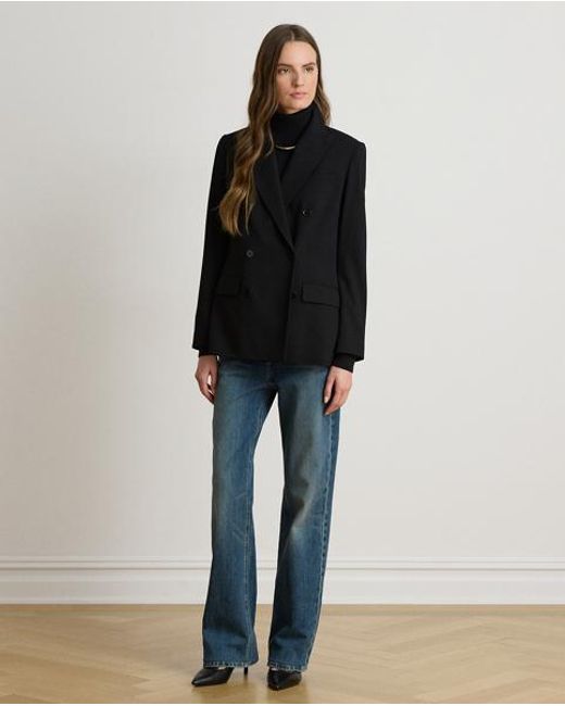 Ralph Lauren Black Double-Breasted Wool Crepe Blazer