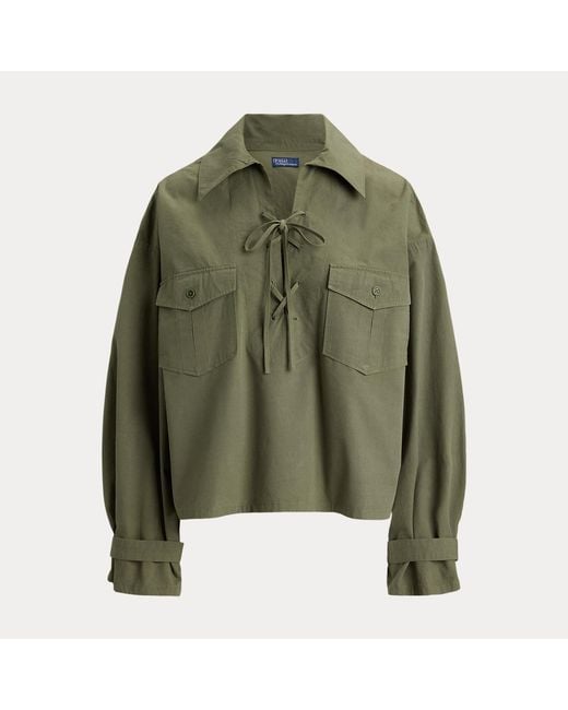 Polo Ralph Lauren Green Lace-Up Cotton Shirt