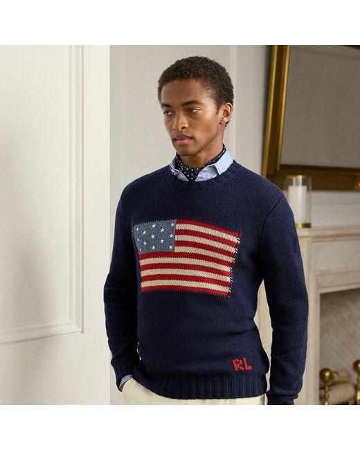 Jersey De Cachemira Con Bandera Ralph Lauren de hombre de color Blue