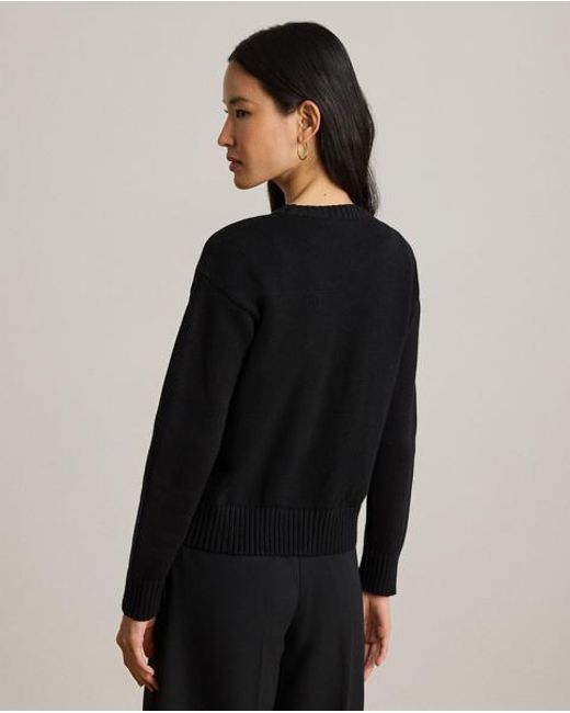 Ralph Lauren Black Embroidered-Logo Combed Cotton Jumper