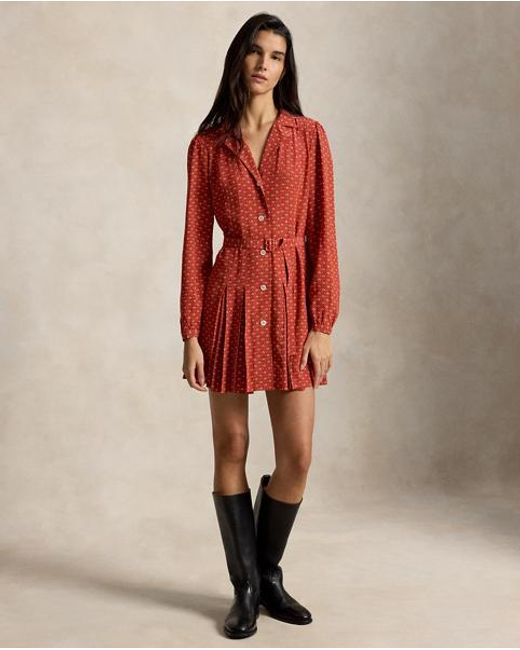 Polo Ralph Lauren Red Silk Mini Shirtdress