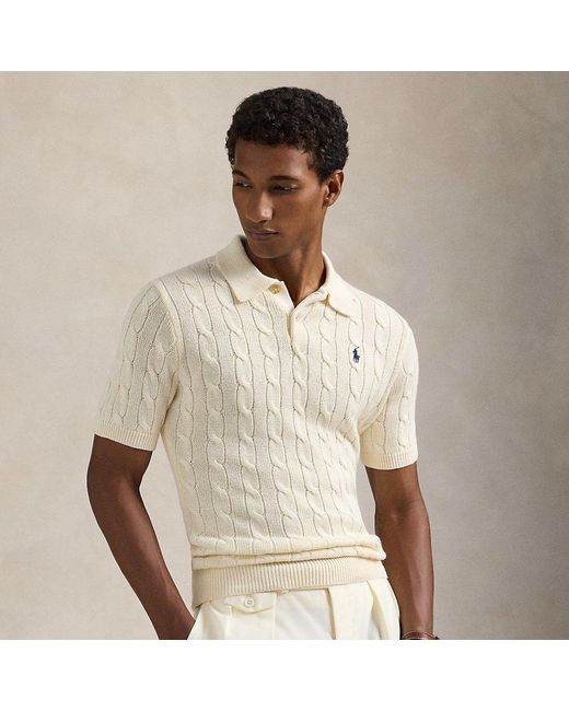 Ralph Lauren Natural Cable-Knit Cotton Polo-Collar Sweater for men