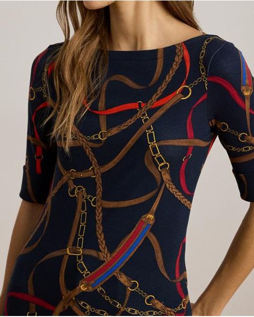 Ralph Lauren Blue Belting-Print Cotton Boatneck Tee