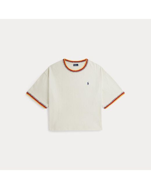 T-Shirt En Coton À Bordure Crochet Polo Ralph Lauren en coloris Metallic