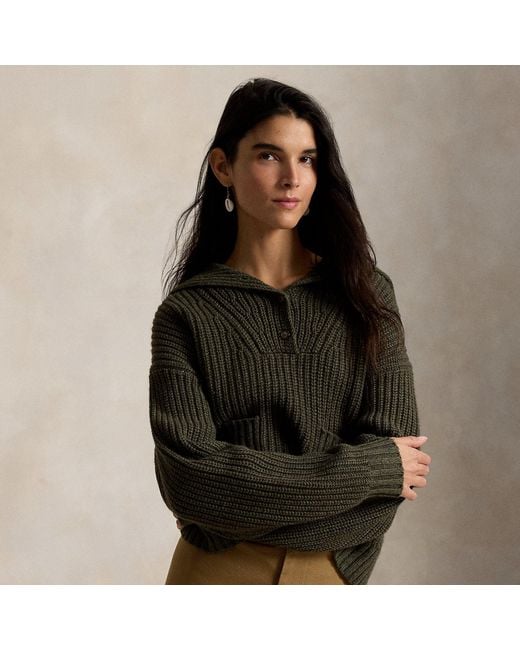 Polo Ralph Lauren Black Wool-Cotton Half-Placket Jumper