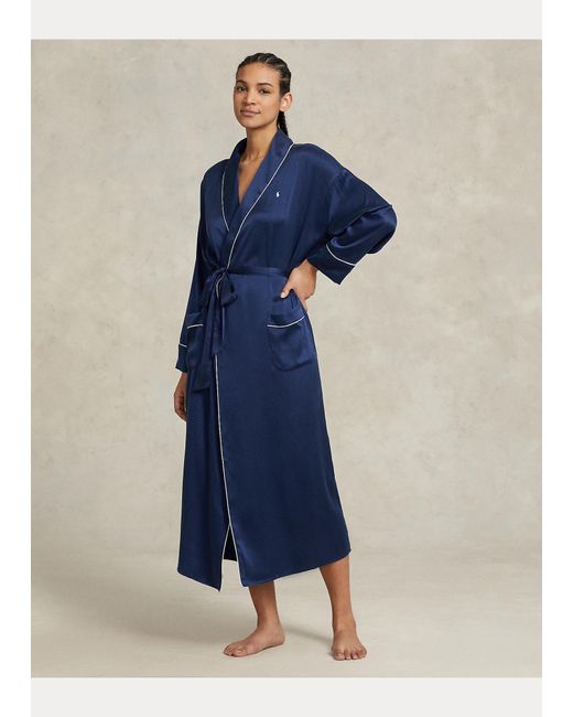 Polo Ralph Lauren Stretch Silk Bath Robe in Blue | Lyst UK