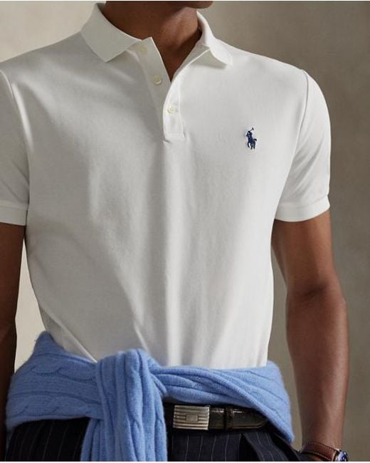 Polo Ralph Lauren Custom-Slim-Fit Piqué-Poloshirt in White für Herren