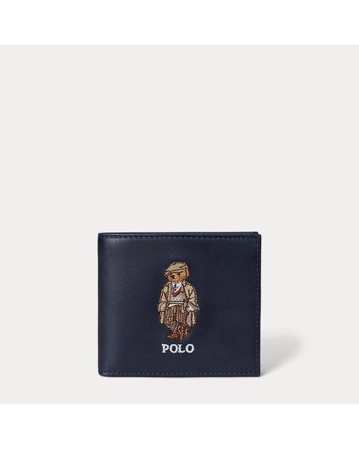 Ralph Lauren Blue Polo Bear Leather Billfold Wallet for men