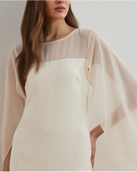Ralph Lauren White Cape Georgette Cocktail Dress