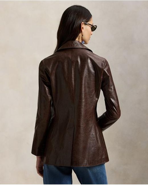 Polo Ralph Lauren Brown Single-Breasted Leather Blazer