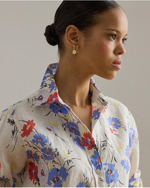 Ralph Lauren Blue Relaxed Fit Floral Linen Shirt