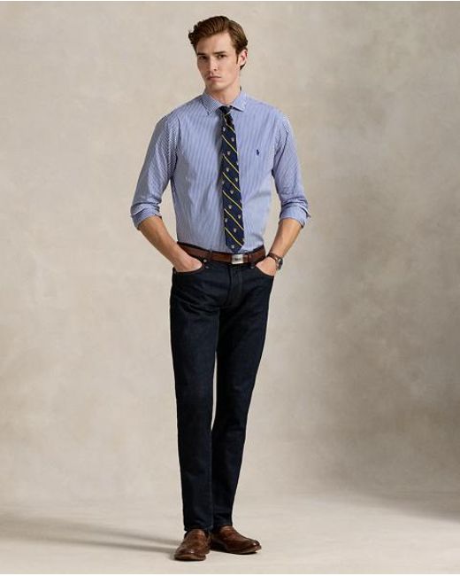 Polo Ralph Lauren Blue Custom Fit Striped Poplin Shirt for men