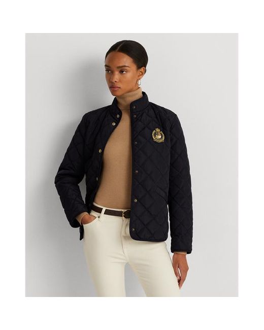 Embroidered crest diamond quilted jacket best sale
