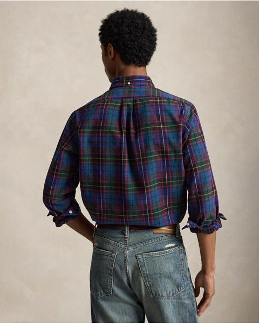 Polo Ralph Lauren Blue Custom Fit Plaid Brushed Oxford Shirt for men