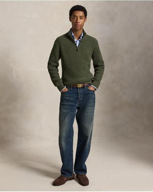 Polo Ralph Lauren Green Waffle-Knit Wool-Cotton Jumper for men