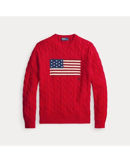 Polo Ralph Lauren Pullover Mit Zopfmuster Und Us-Flagge in Red für Herren