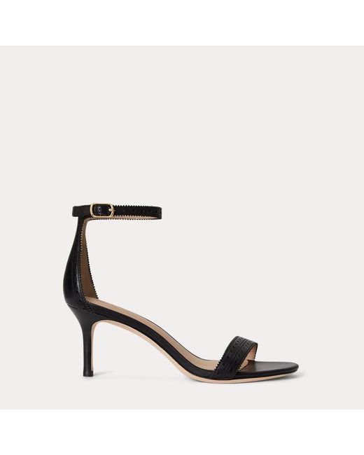 Ralph Lauren Black Allie Mid-Heel Perforated Leather Sandal