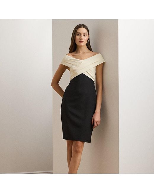 Ralph Lauren Black Two-Tone Off-The-Shoulder Cocktail Dress