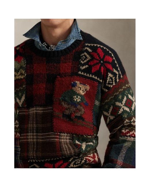 Maglia Polo Bear patchwork di Polo Ralph Lauren in Red da Uomo