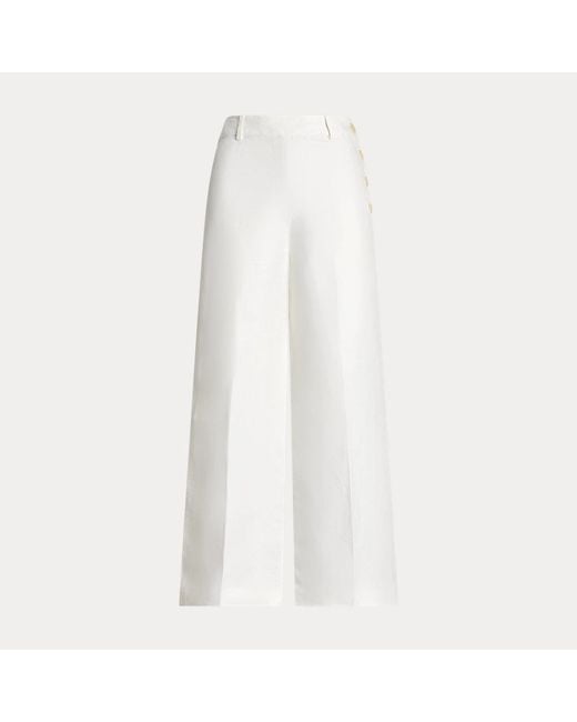 Lauren by Ralph Lauren White Ralph Lauren Linen-blend Twill Wide-leg Cropped Pant