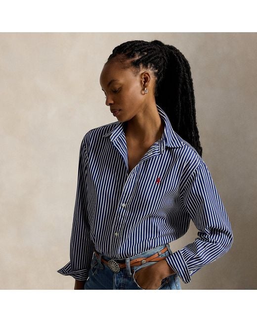 Polo Ralph Lauren Blue Cropped Boxy Fit Cotton Shirt