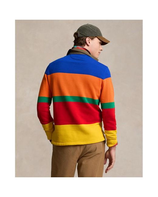 Polo Ralph Lauren Blue Classic Fit Striped Fleece Rugby Shirt for men