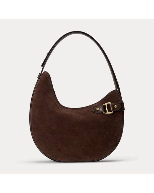 Ralph Lauren Brown Suede Large Tasha Shoulder Bag