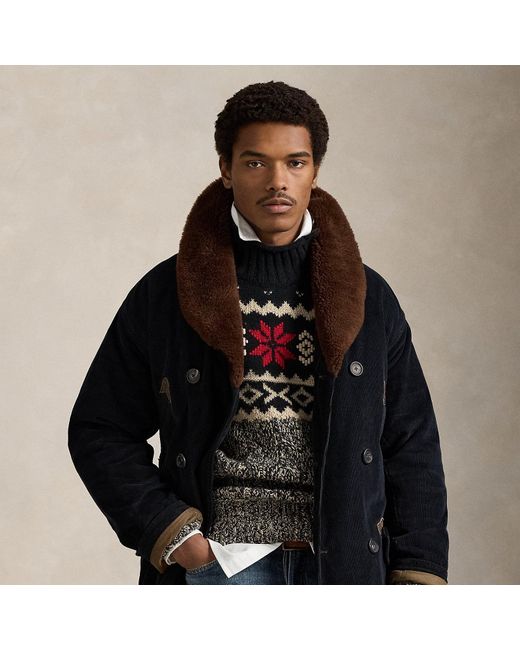 Ralph Lauren Black Shearling-Collar Corduroy Ranch Coat for men