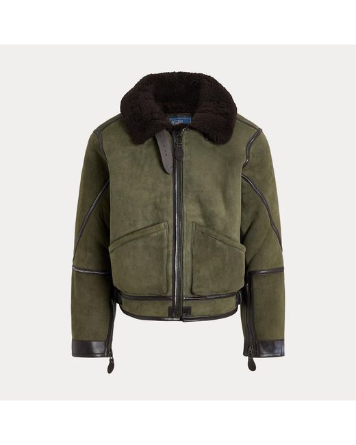 Polo Ralph Lauren Green Shearling Flight Jacket for men