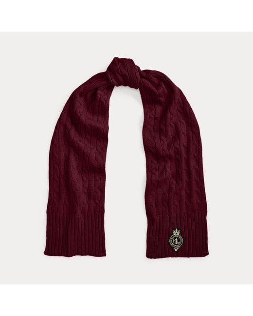 Ralph Lauren Red Crest-Patch Cable-Knit Scarf