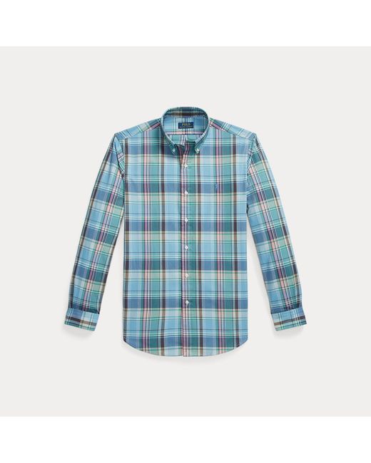 Polo Ralph Lauren Blue Custom Fit Plaid Poplin Shirt for men