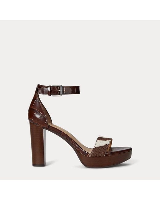 Sandali Sylvia in pelle goffrata di Ralph Lauren in Brown