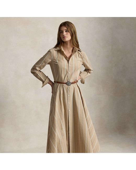 Polo Ralph Lauren Brown Striped Cotton Panelled Shirtdress
