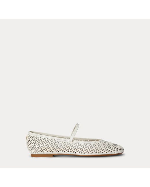 Ralph Lauren White Jayna Perforated Leather Mary Jane Flat