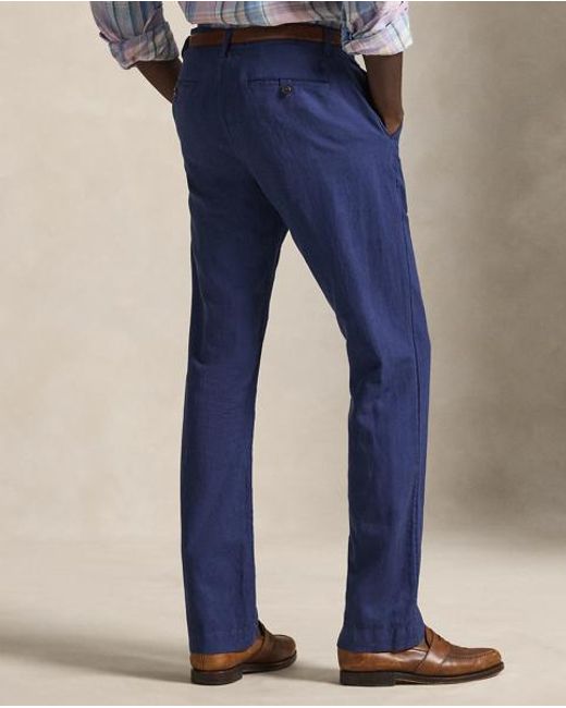 Polo Ralph Lauren Blue Bedford Classic Fit Linen-Cotton Trouser for men