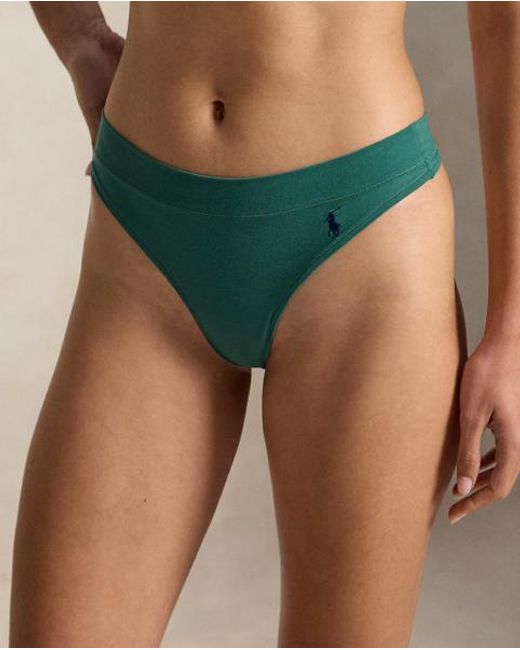 Polo Ralph Lauren Green Stretch-Cotton Mid-Rise Thong