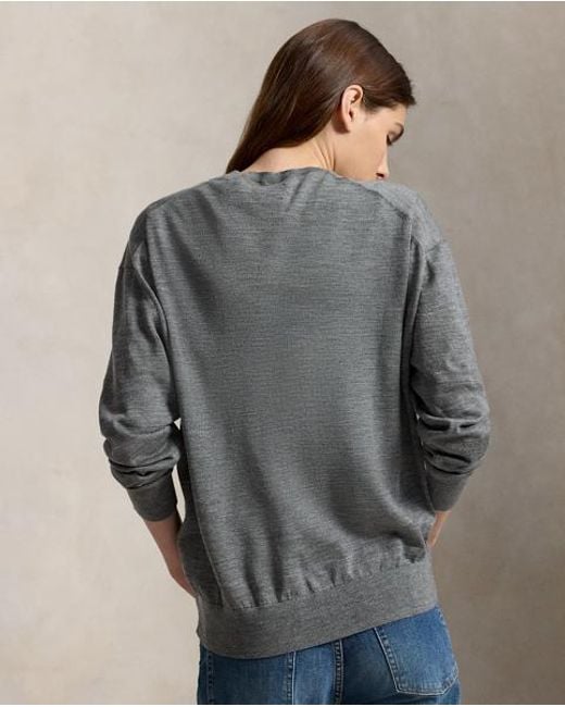 Polo Ralph Lauren Gray Wool V-Neck Jumper