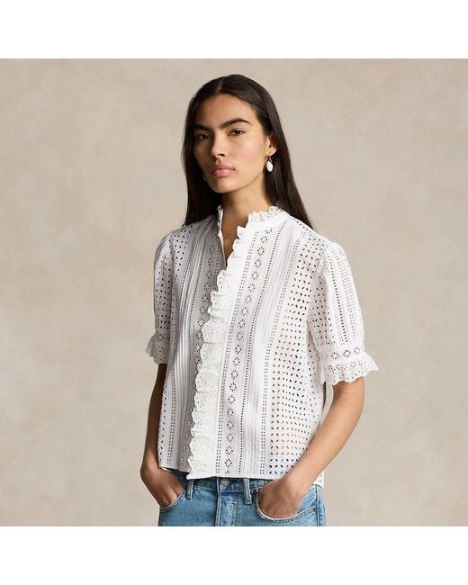 Ralph Lauren White Cotton Eyelet Top