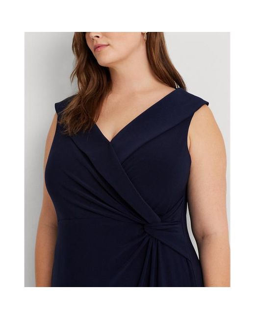 Lauren by Ralph Lauren Plus Size - Jersey Off-shoulder Jurk in het Blue