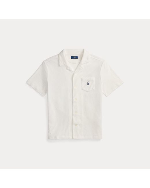 Polo Ralph Lauren White Custom Slim Fit Terry Camp Shirt for men