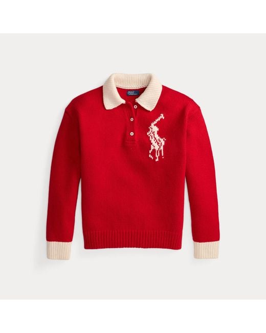 Polo Ralph Lauren Red Big Pony Wool Rugby Jumper