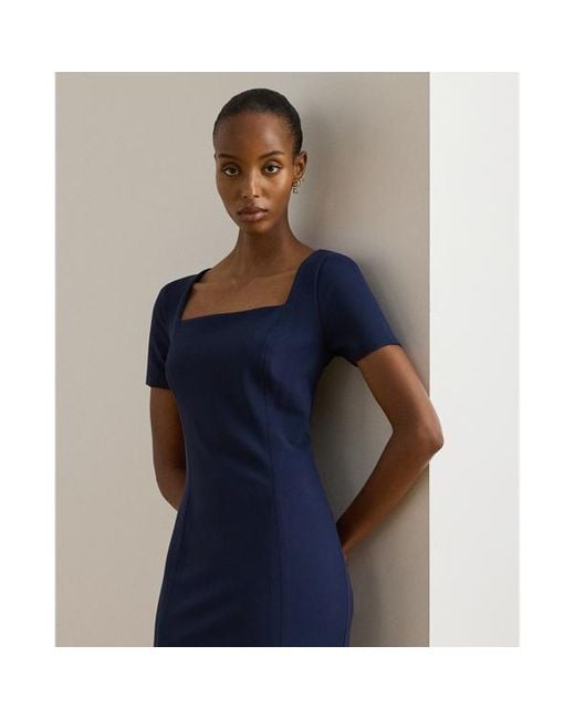 ralph lauren short evening dresses Gala Blue Knit Crew Neck Short Sleeve Dress